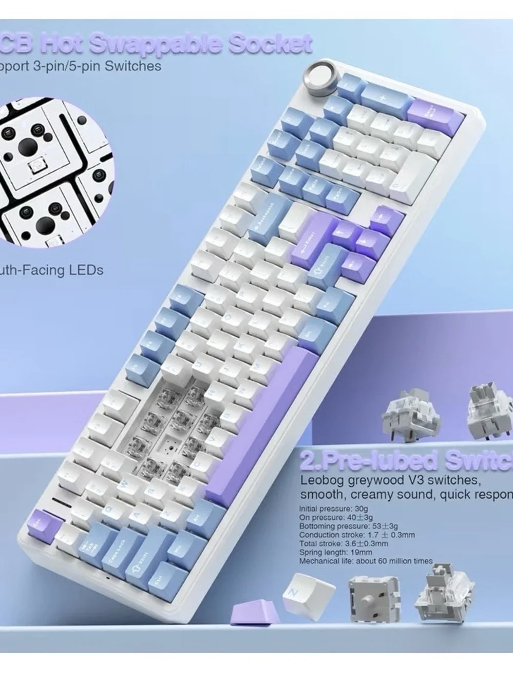 AULA F99 Pro Mechanical RGB Hot Swappable Keyboard with Knob.